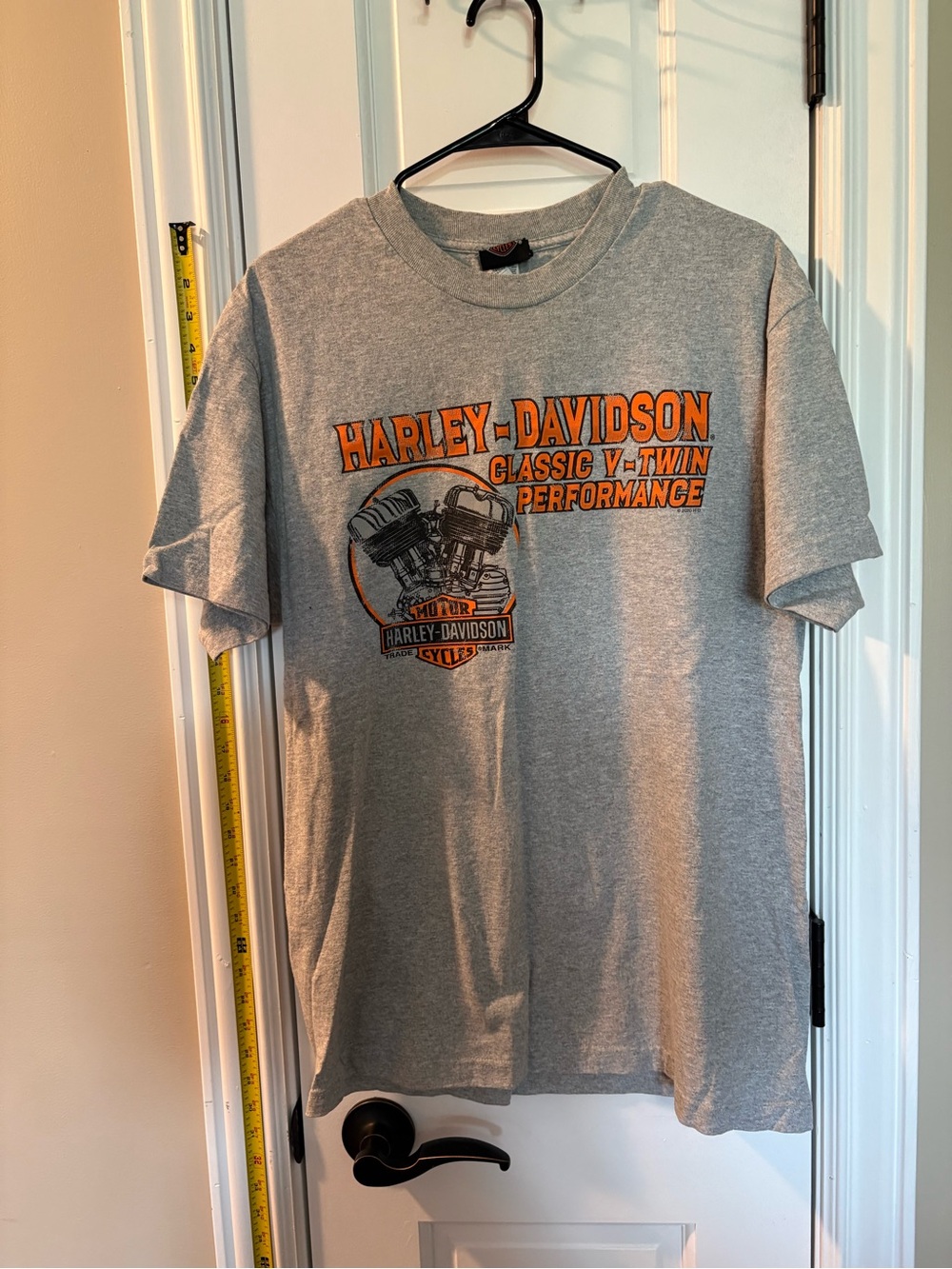 Harley-Davidson Gray Short Sleeve Tee with Orange Classic V-Twin Graphic
